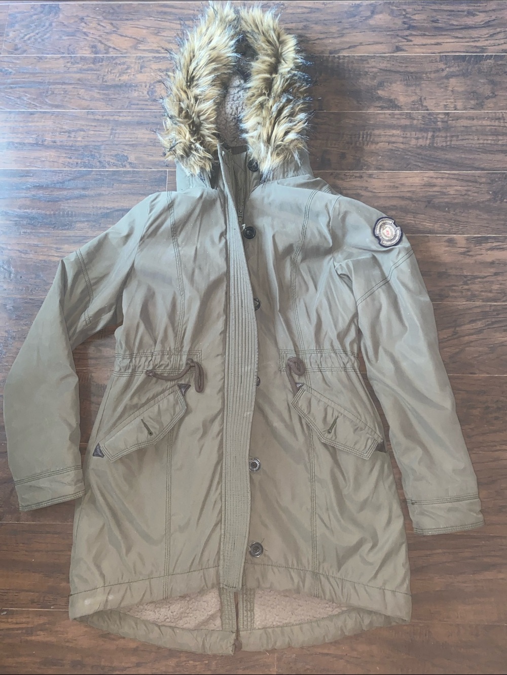 Abercrombie & Fitch Olive Parka with Faux Fur Trim